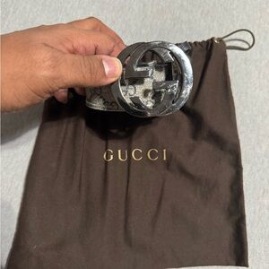 Gucci Silver and Cream Monogram Belt